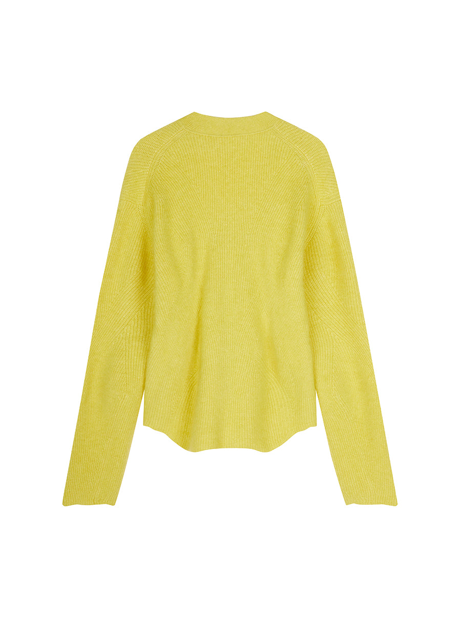 Sweater / JNBY Deep V-neck Sweater in Ruffle-hem