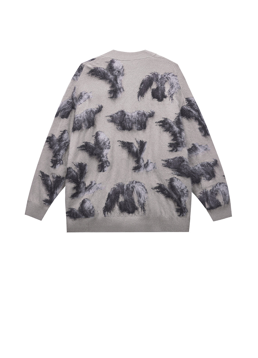 Sweater / JNBY Relaxed V-neck Rabbit Print Cardigan