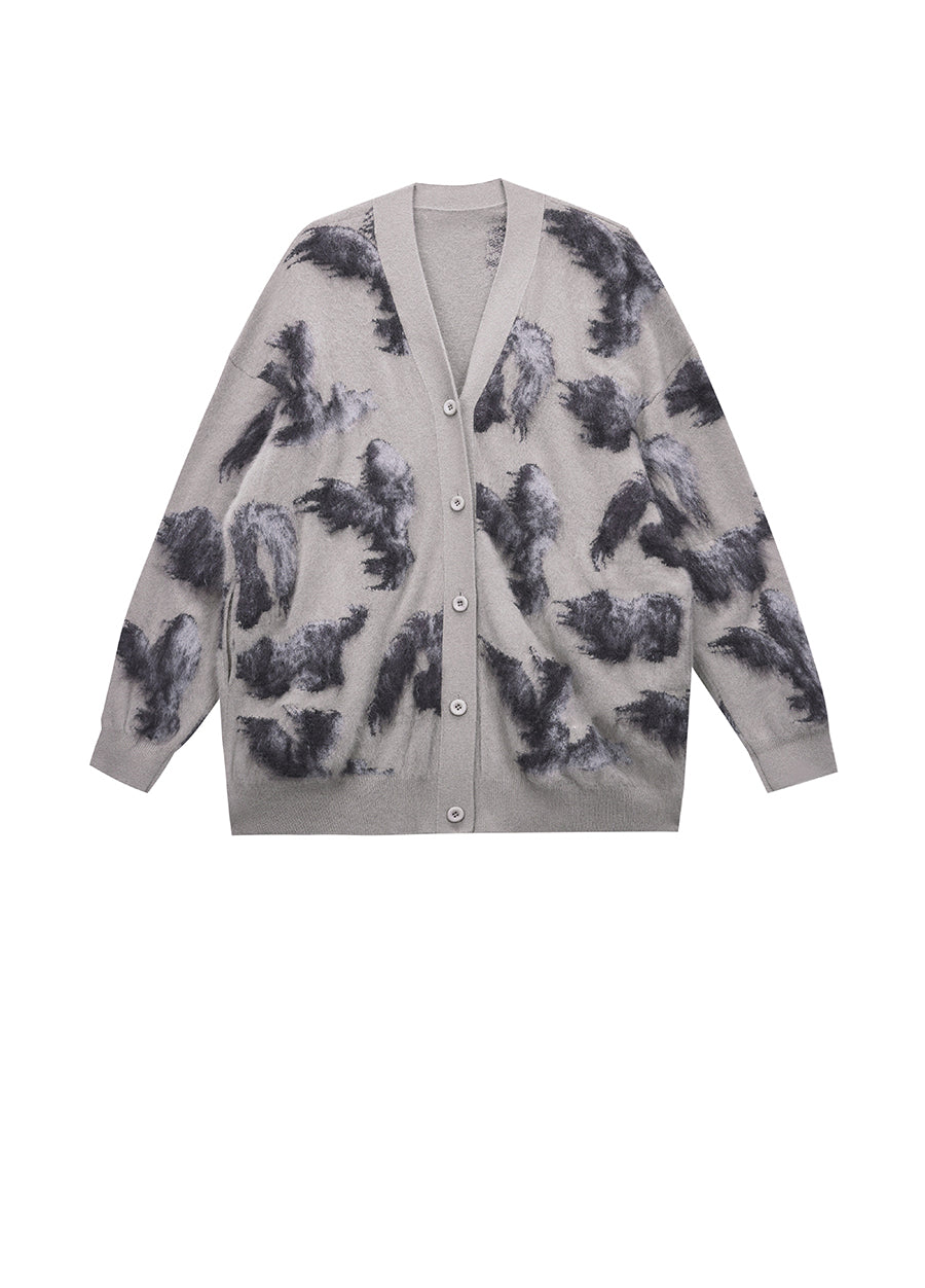 Sweater / JNBY Relaxed V-neck Rabbit Print Cardigan