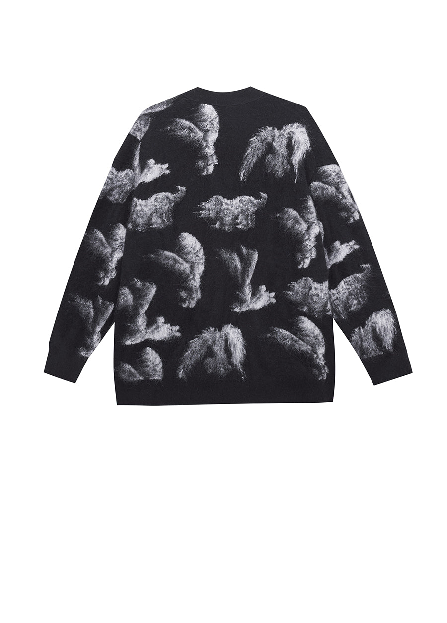 Sweater / JNBY Relaxed V-neck Rabbit Print Cardigan