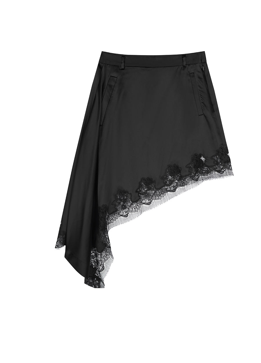 Skirt / JNBY Acetate Fibre Skirt with Hi-low Lace Trim