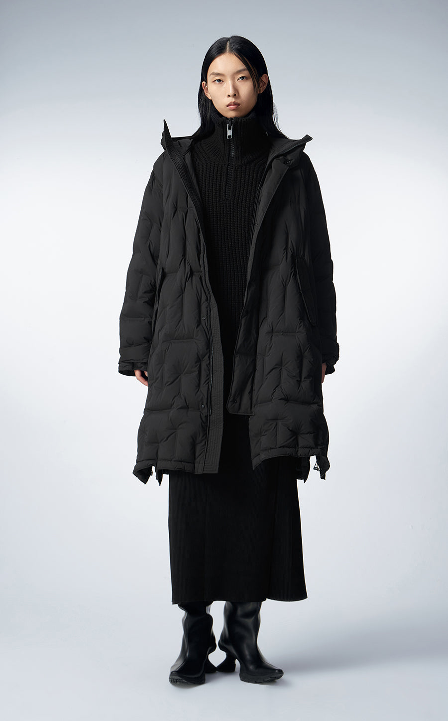 Coat / JNBY  Knee-length Asymmetric Hooded Down Coat