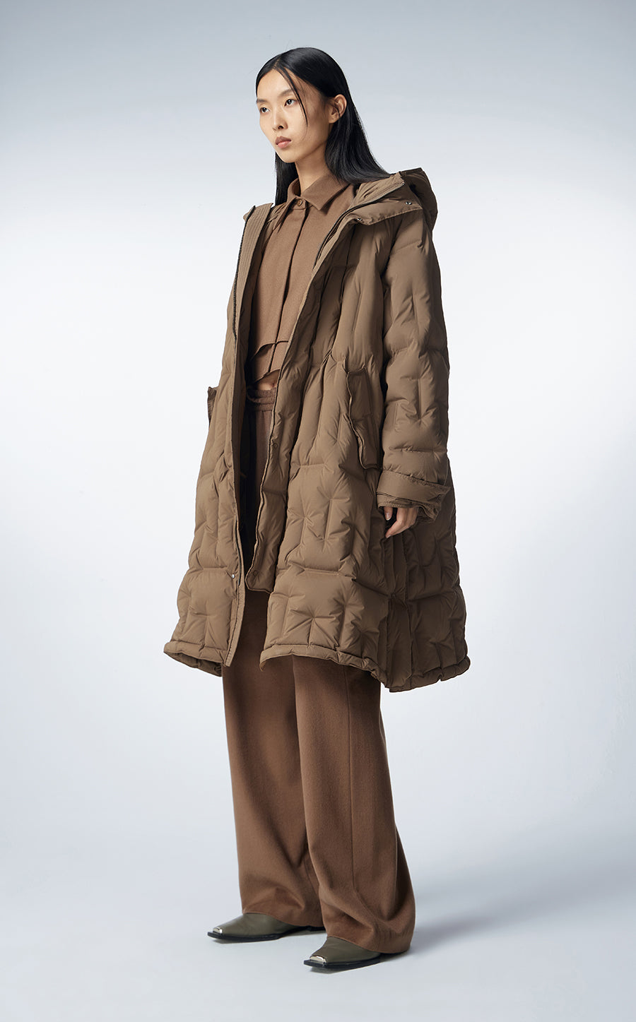 Coat / JNBY  Knee-length Asymmetric Hooded Down Coat