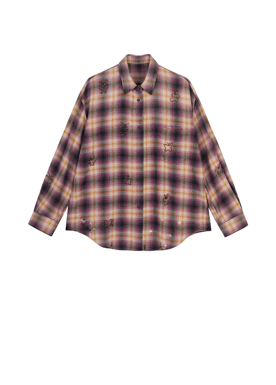 Shirt / JNBY Butterfly Pattern Plaid Shirt