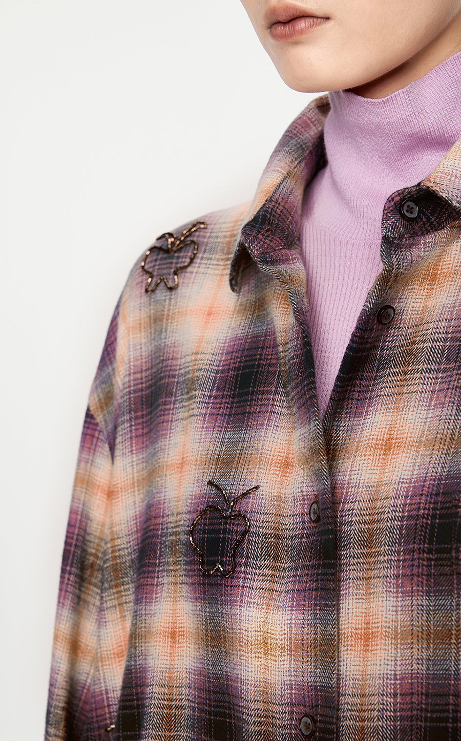 Shirt / JNBY Butterfly Pattern Plaid Shirt