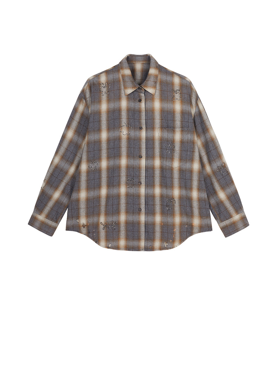 Shirt / JNBY Butterfly Pattern Plaid Shirt