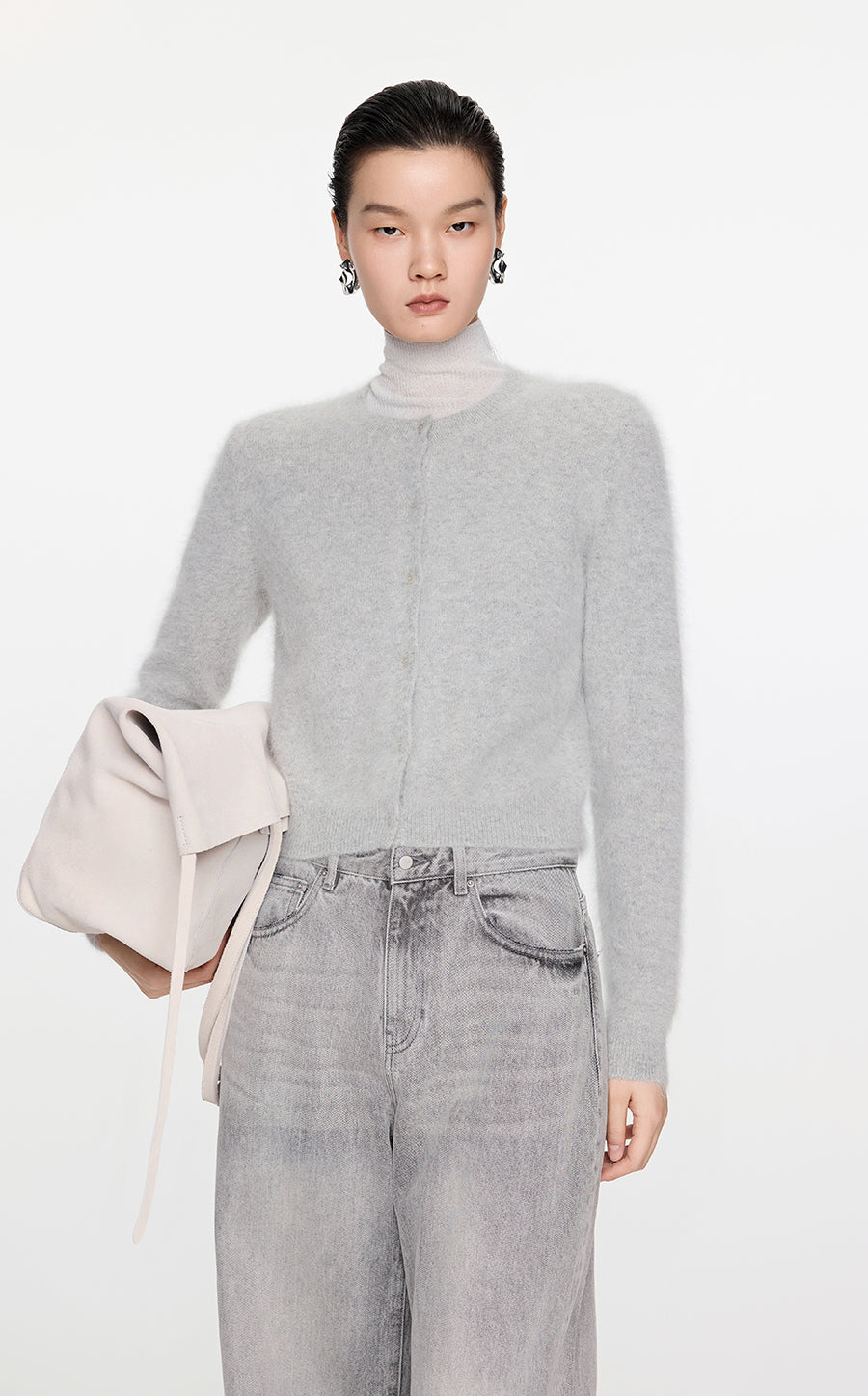 Sweater / JNBY Cropped Rabbit Fur-Wool Cardigan