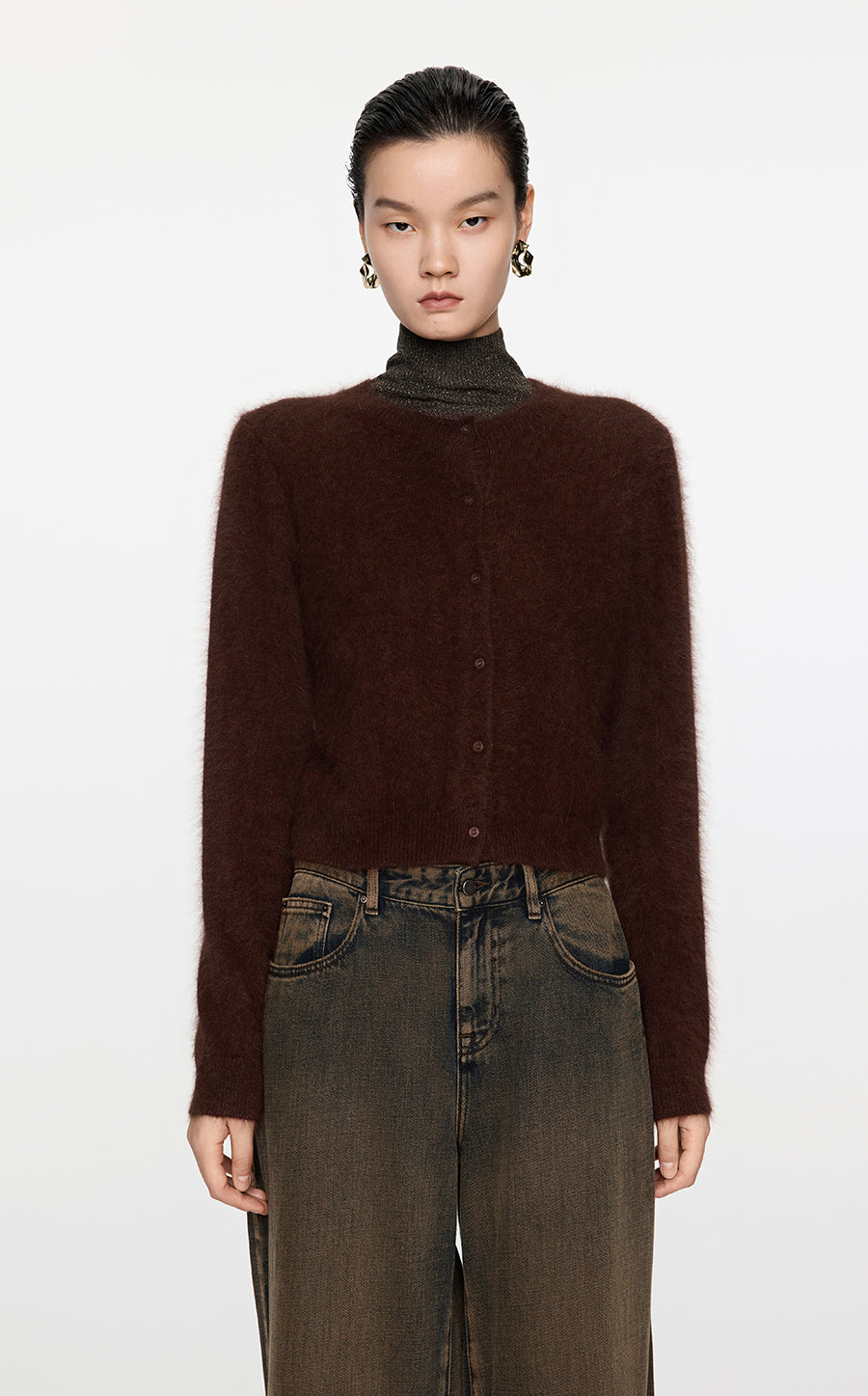 Sweater / JNBY Cropped Rabbit Fur-Wool Cardigan