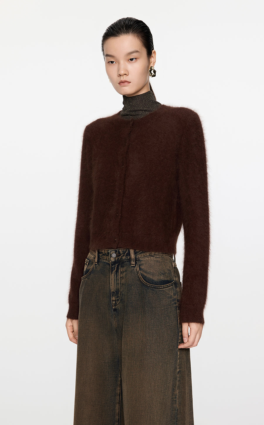 Sweater / JNBY Cropped Rabbit Fur-Wool Cardigan