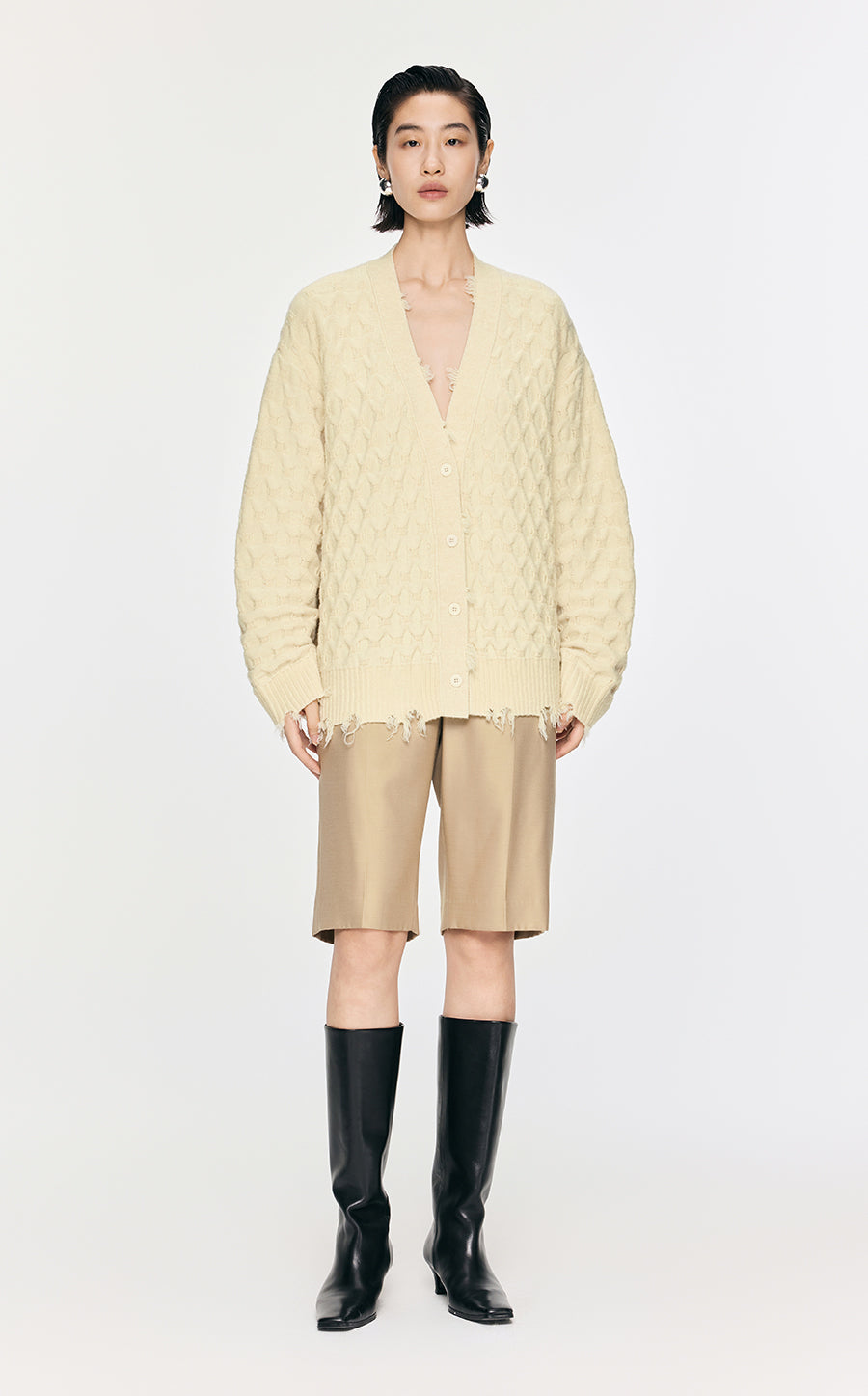 Sweater / JNBY Collarless Loose Mid-Length Cardigan