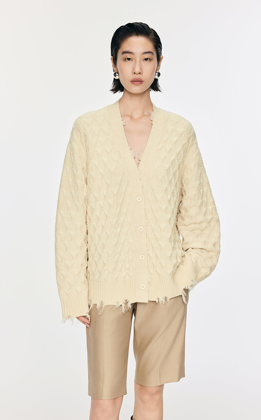 Sweater / JNBY Collarless Loose Mid-Length Cardigan