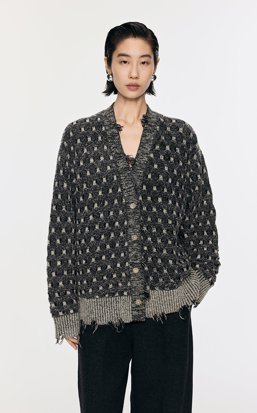 Sweater / JNBY Collarless Loose Mid-Length Cardigan