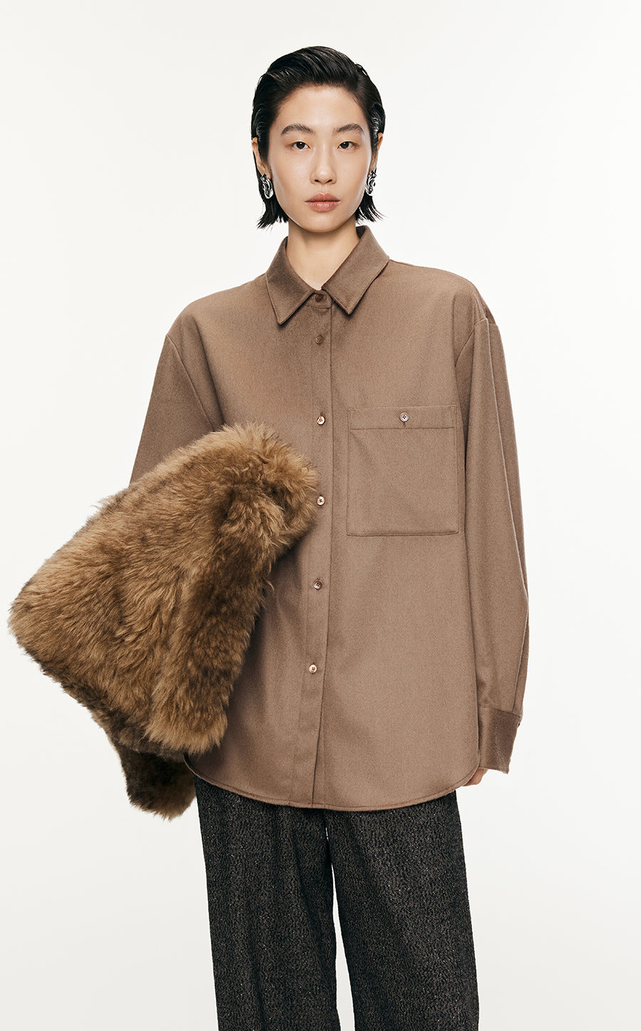 Coat / JNBY Oversize Wool-Cashmere Shirt Jacket