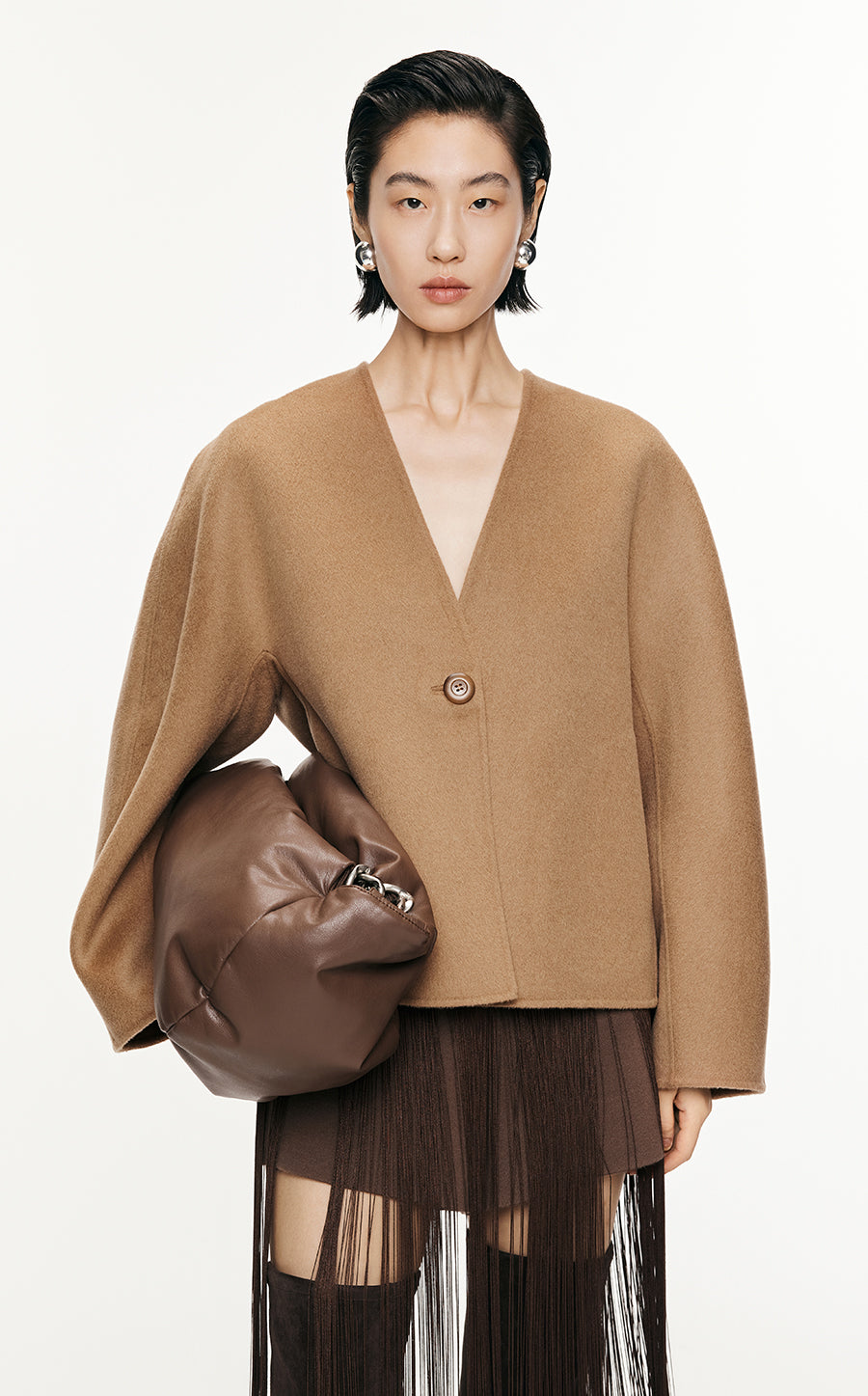 Coat / JNBY Relaxed V-neck Wool Coat