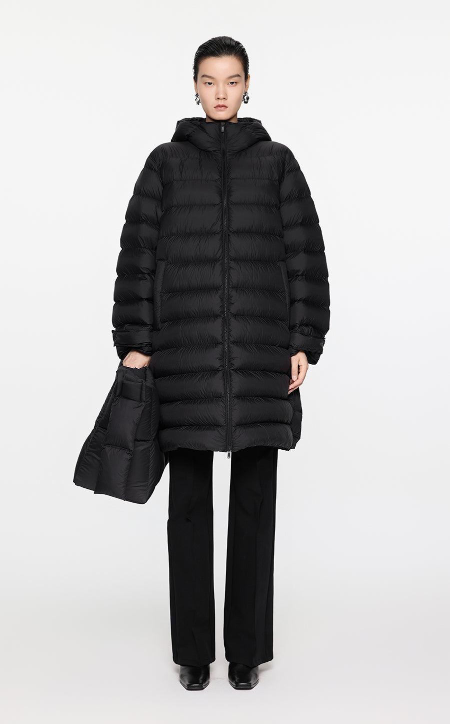 Coat / JNBY  Relaxed H-Shape Mid-Length Hooded Down Jacket