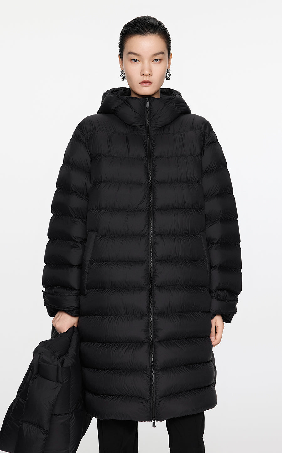 Coat / JNBY  Relaxed H-Shape Mid-Length Hooded Down Jacket