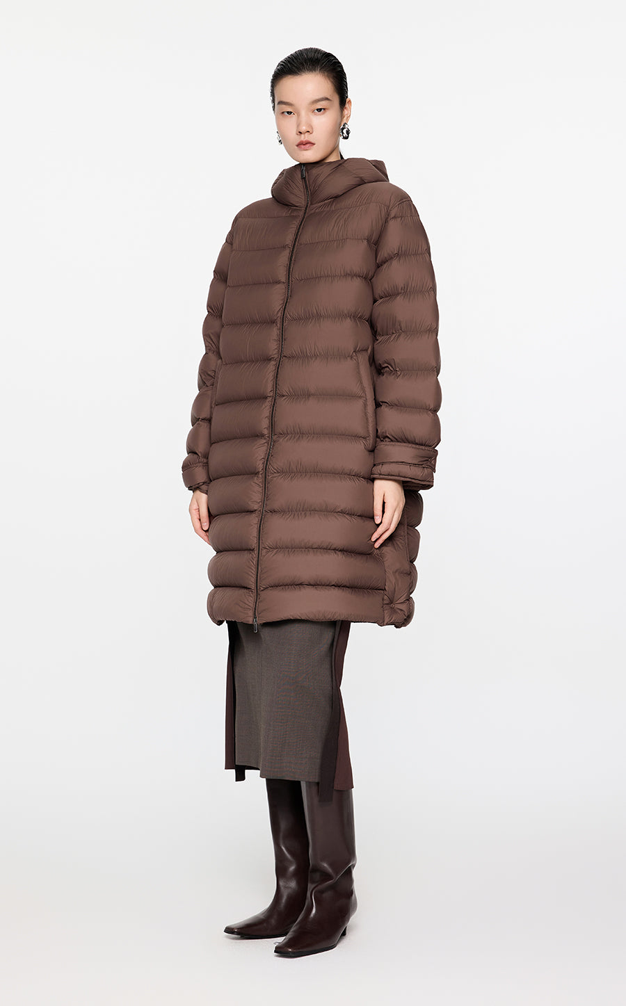 Coat / JNBY  Relaxed H-Shape Mid-Length Hooded Down Jacket