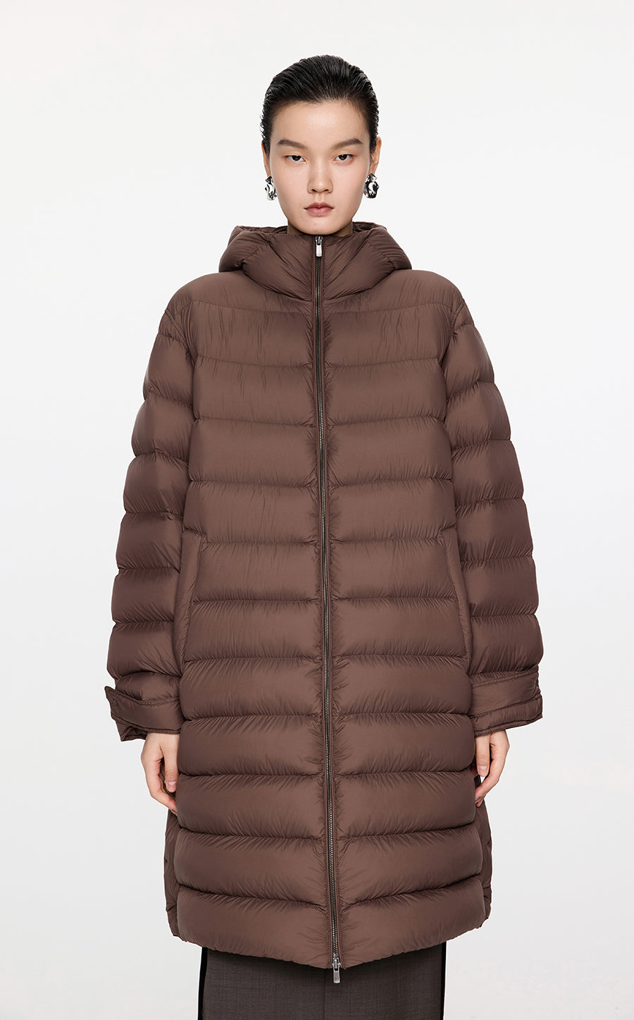 Coat / JNBY  Relaxed H-Shape Mid-Length Hooded Down Jacket