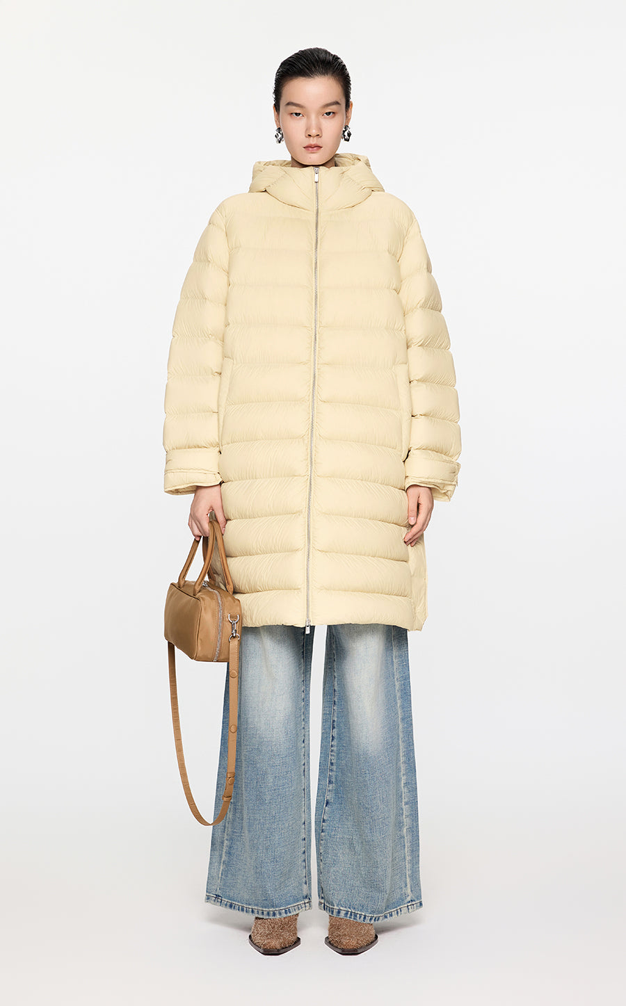 Coat / JNBY  Relaxed H-Shape Mid-Length Hooded Down Jacket