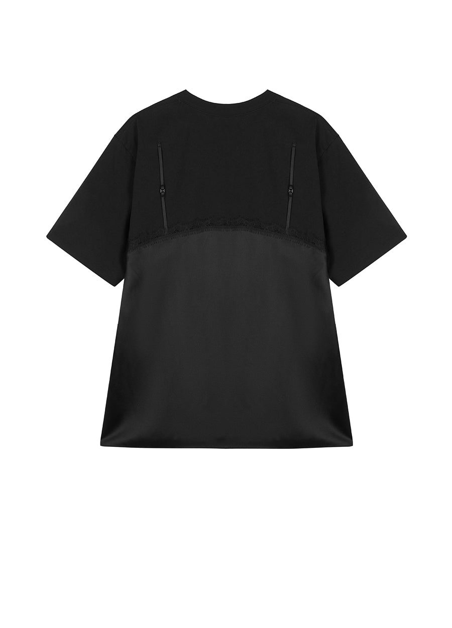 T-shirt / JNBY Viscose-silk Satin-panel T-shirt