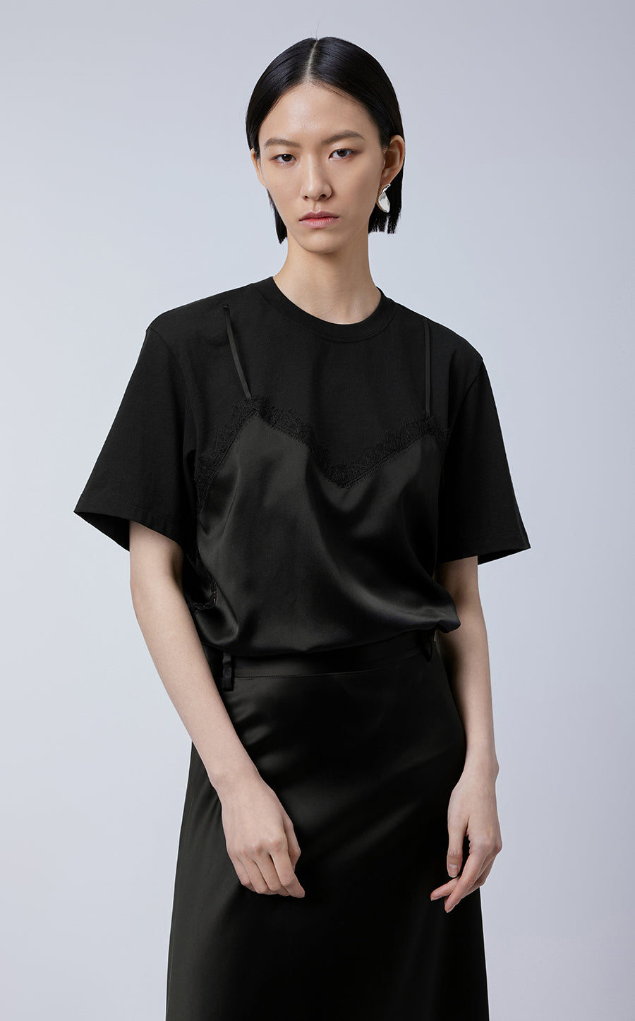 T-shirt / JNBY Viscose-silk Satin-panel T-shirt