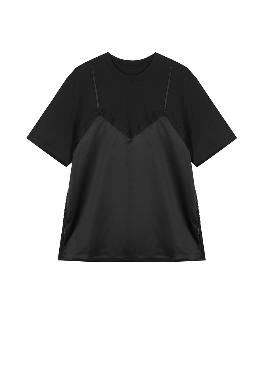 T-shirt / JNBY Viscose-silk Satin-panel T-shirt