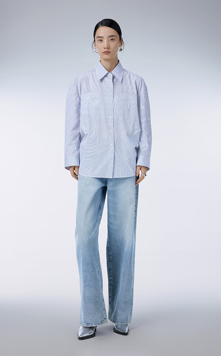 Shirt / JNBY Pinstripe Gathered-waist Cotton Shirt