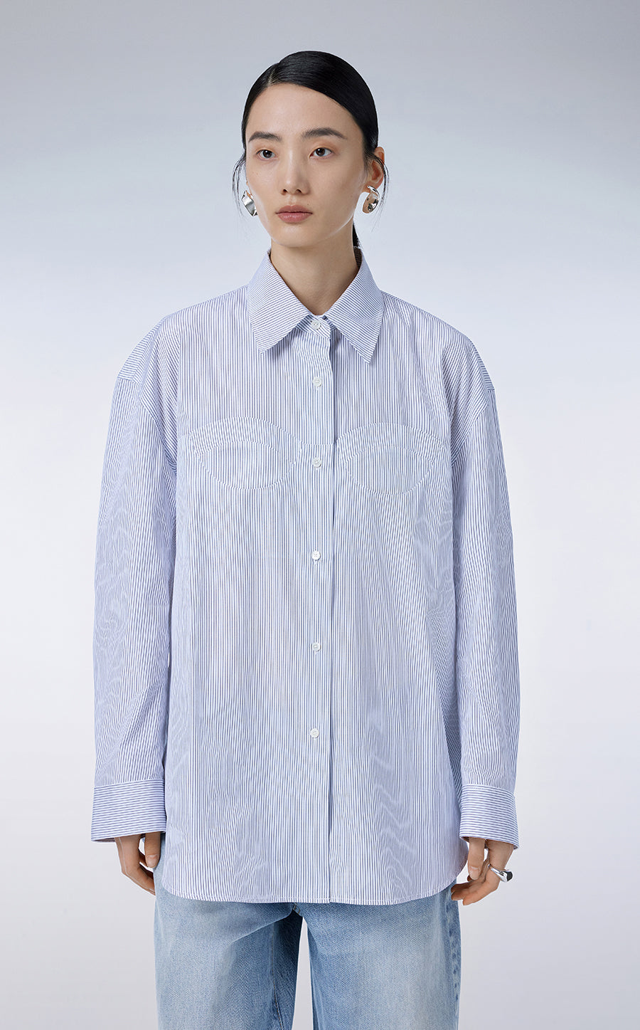 Shirt / JNBY Pinstripe Gathered-waist Cotton Shirt