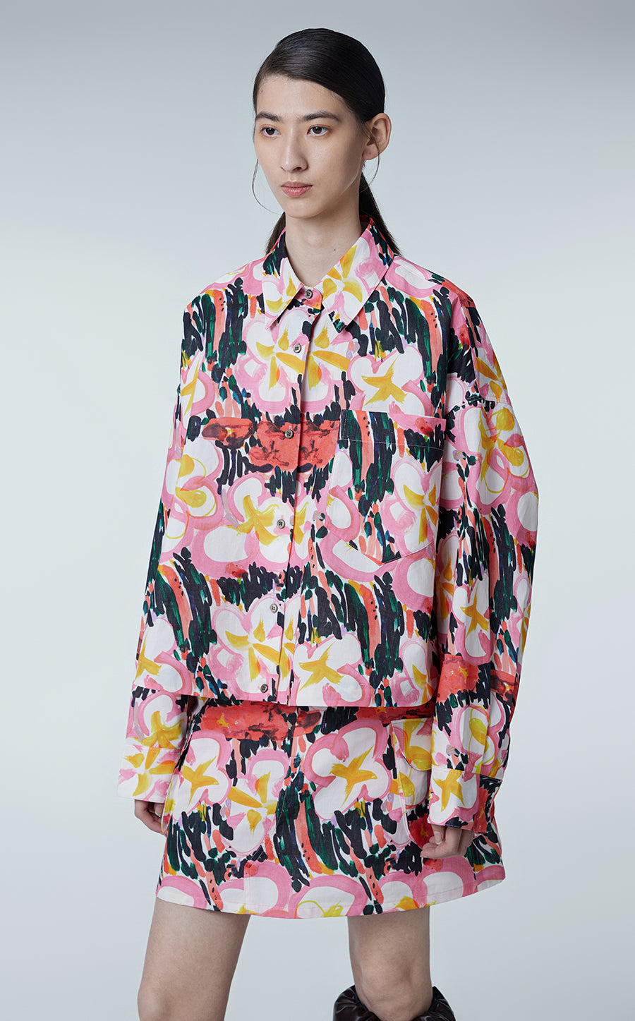 Shirt / JNBY Oversized Floral Prints Ramie Shirt