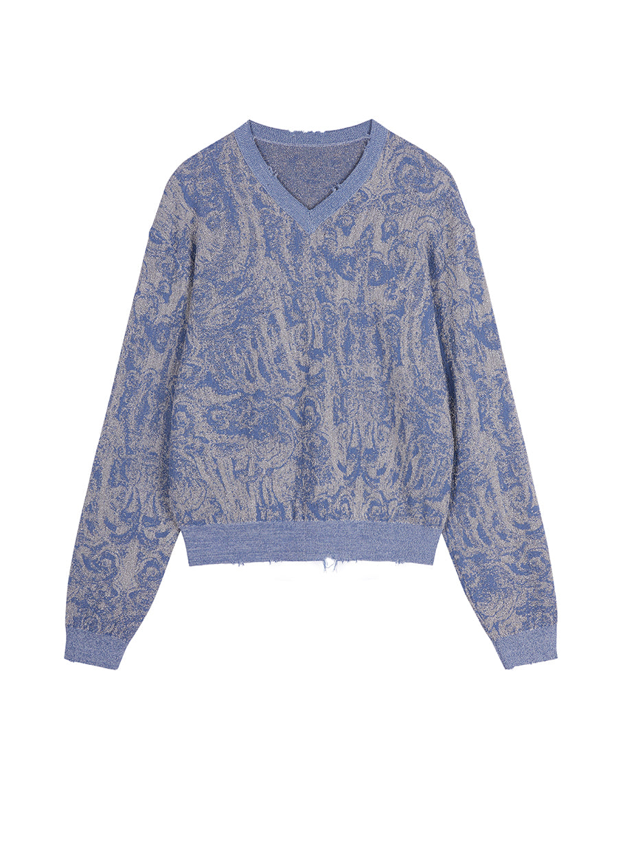 Sweater / JNBY V-neck Sweater in Miao-inspired Prints