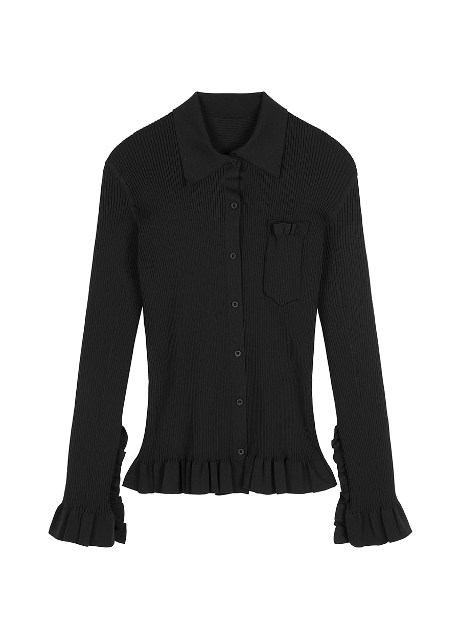 Sweater / JNBY Slim-fit Ruffle-trim Cardigan