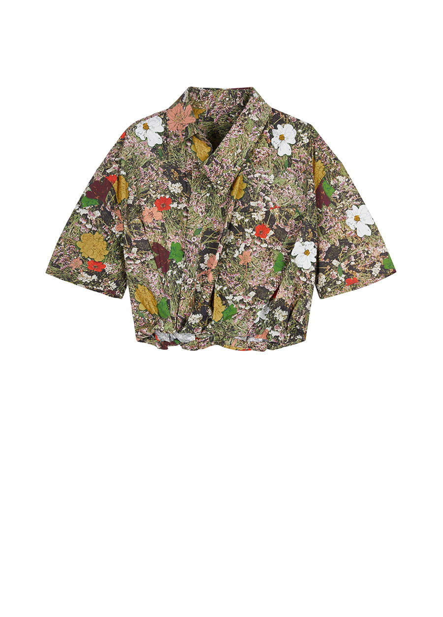 Shirt / JNBY Floral-print Cropped Short-sleeve Shirt