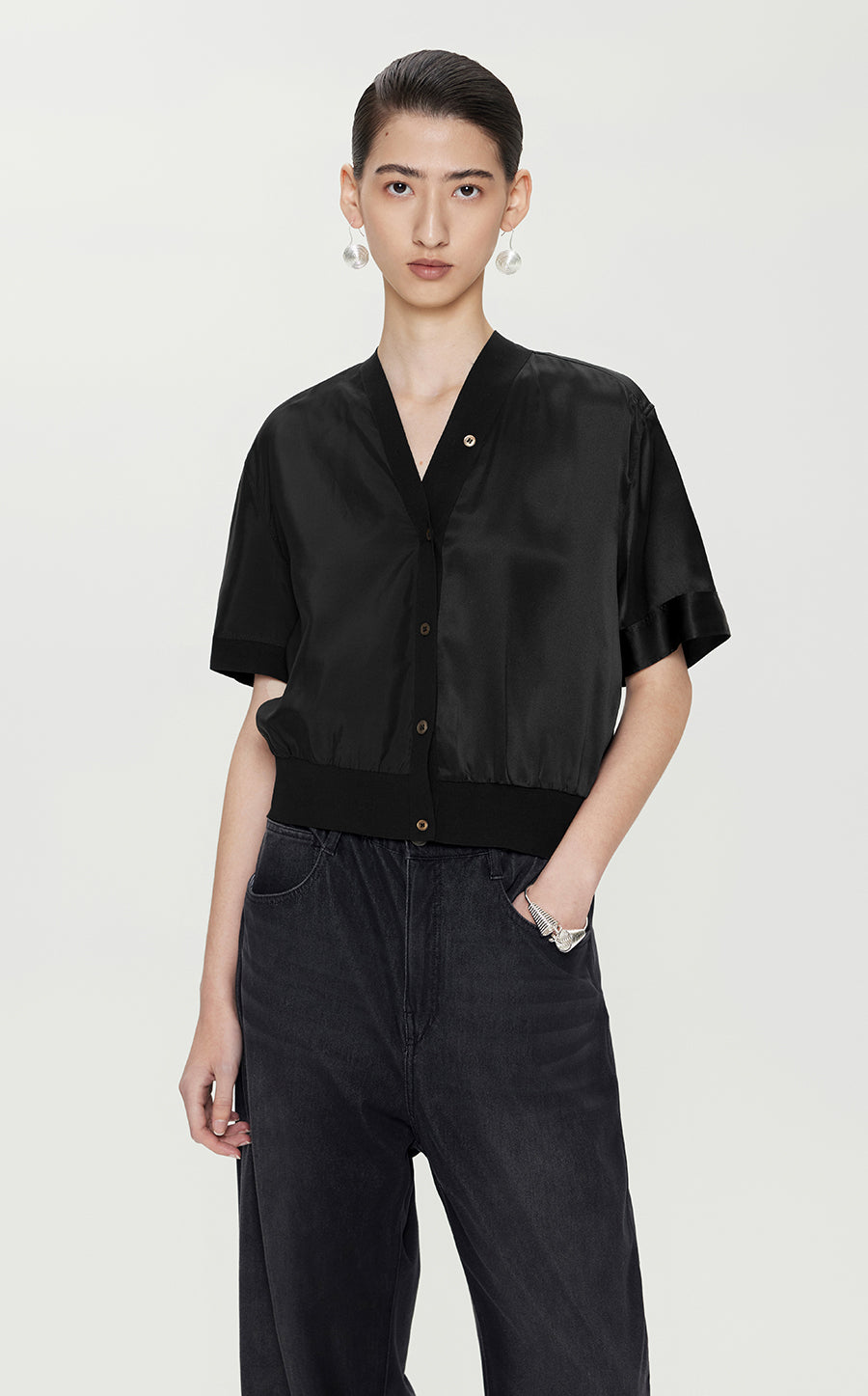 Shirt / JNBY Relaxed Viscose-silk Spliced Shirt