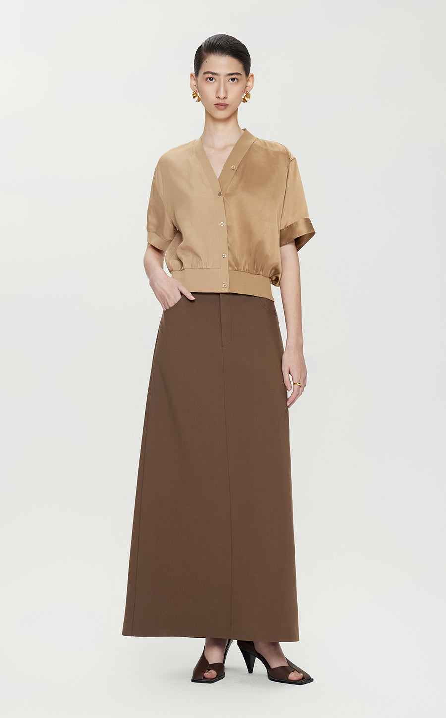 Shirt / JNBY Relaxed Viscose-silk Spliced Shirt