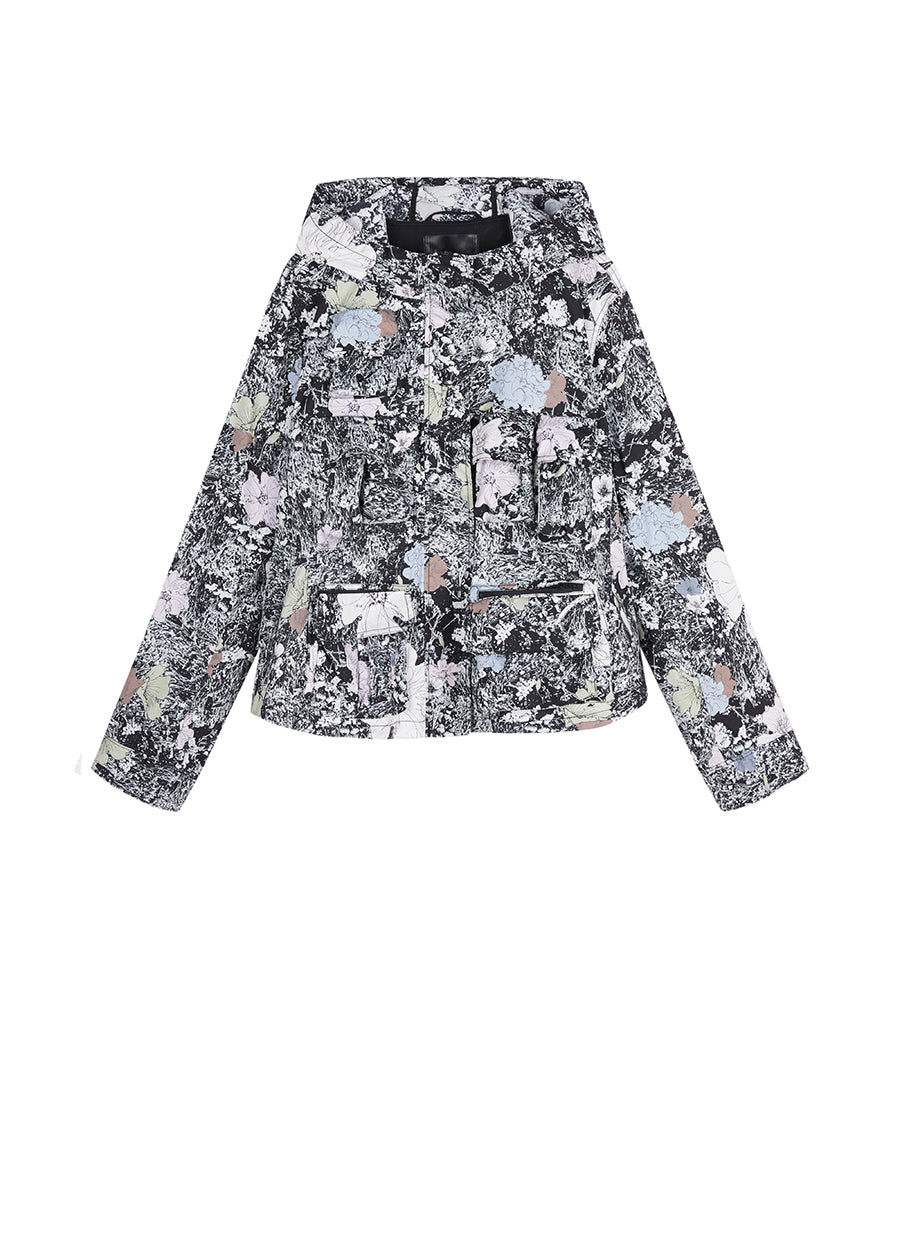 Coat / JNBY Floral-print Hooded Jacket