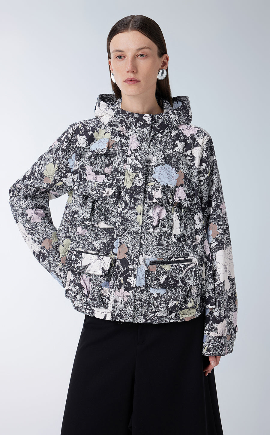 Coat / JNBY Floral-print Hooded Jacket