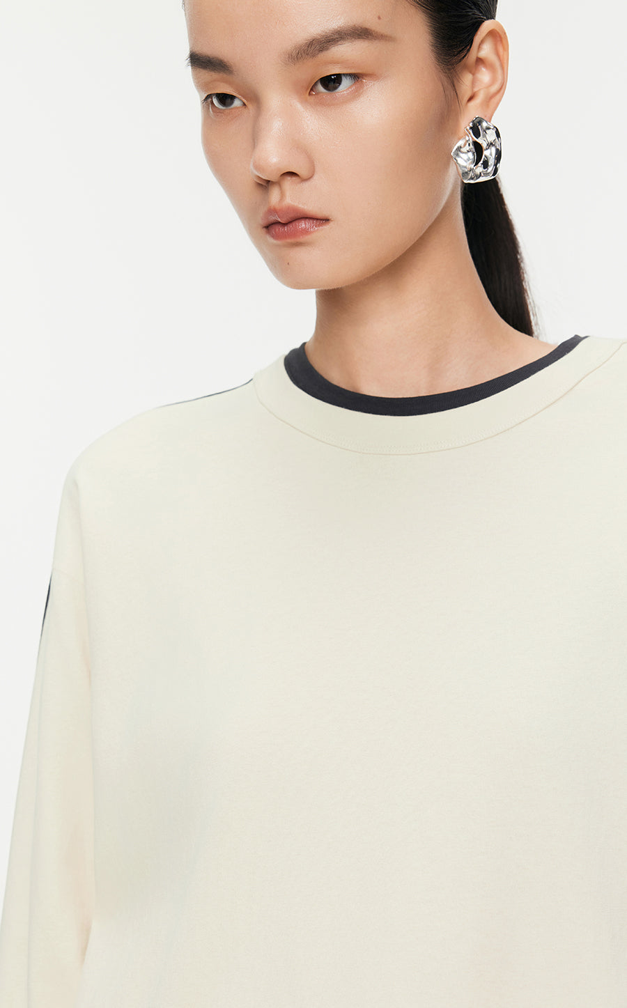 T-Shirt/JNBY Micro Elastic Oversize Long-sleeved Shirt