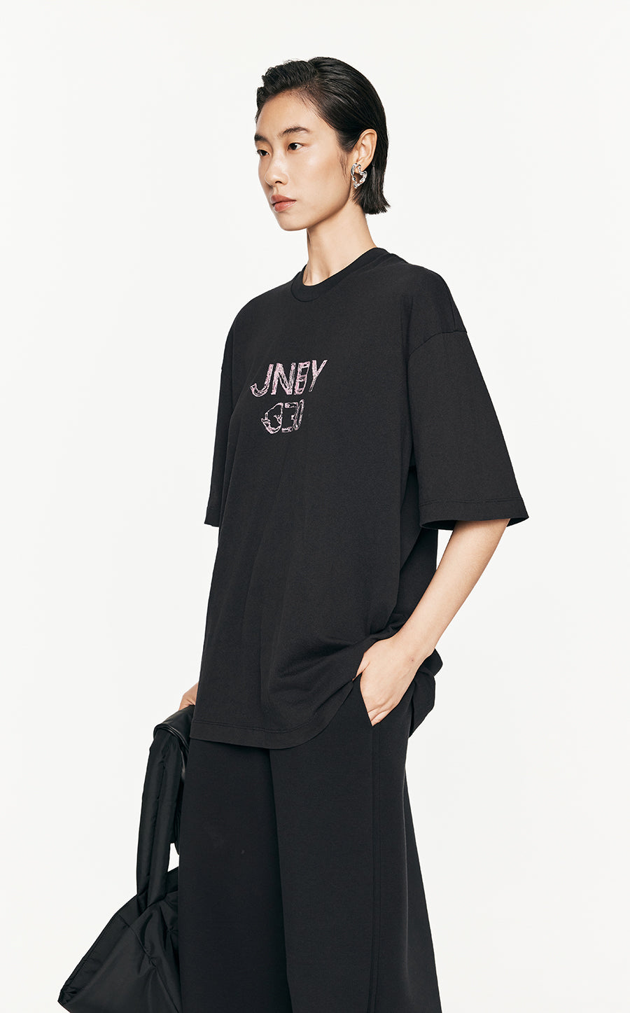 T-Shirt/JNBY Micro Elastic V-neck Short- sleeved T-shirt