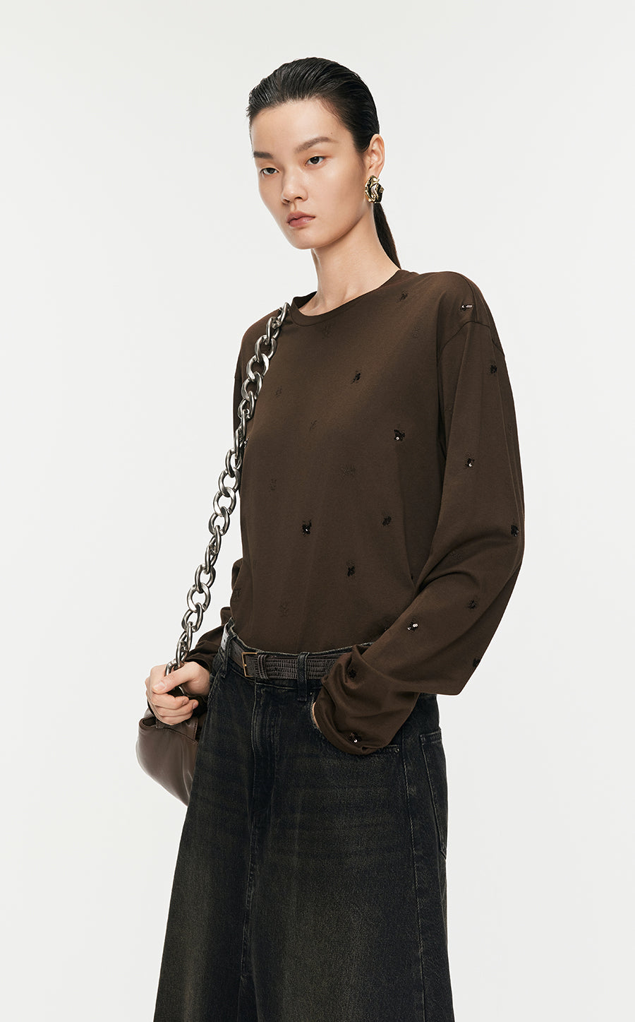 T-Shirt/JNBY Embroidered Micro Elastic Long-Sleeve T-shirt