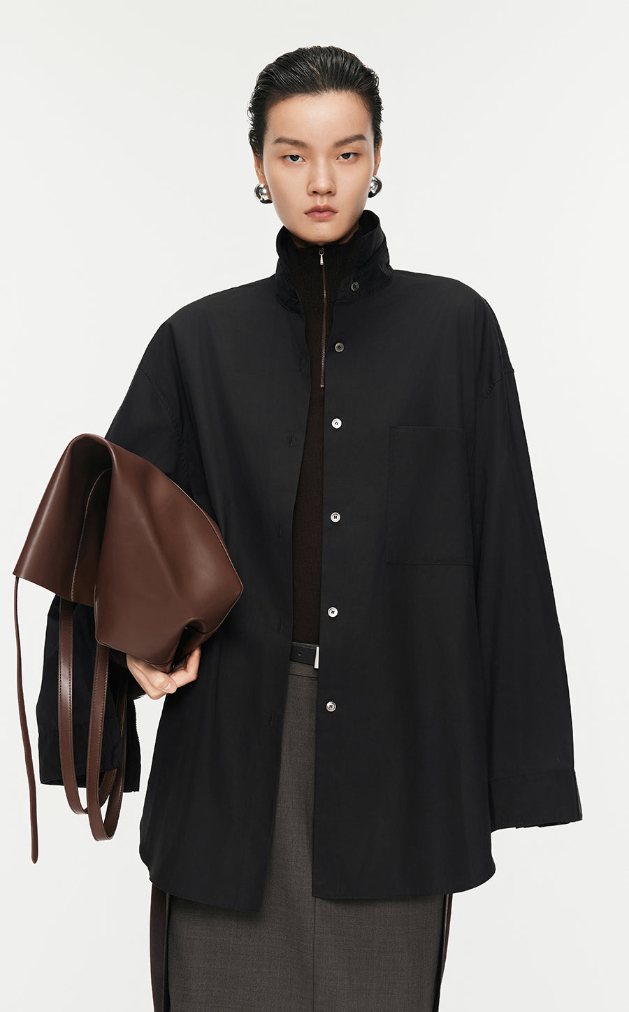 Shirt/JNBY H-line Oversize Poplin Fabric Long-sleeved Shirt