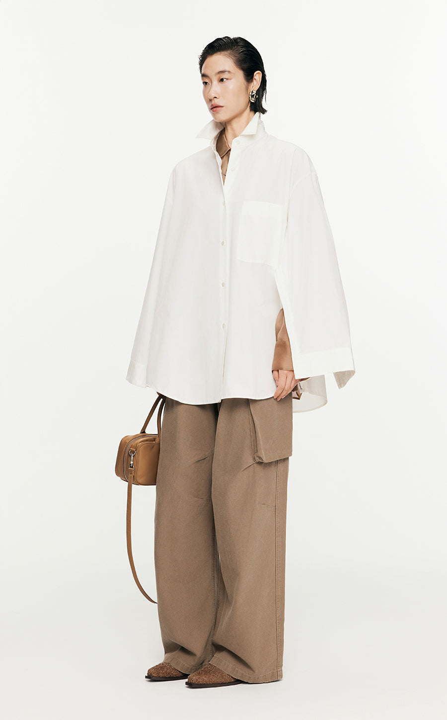 Shirt/JNBY H-line Oversize Poplin Fabric Long-sleeved Shirt