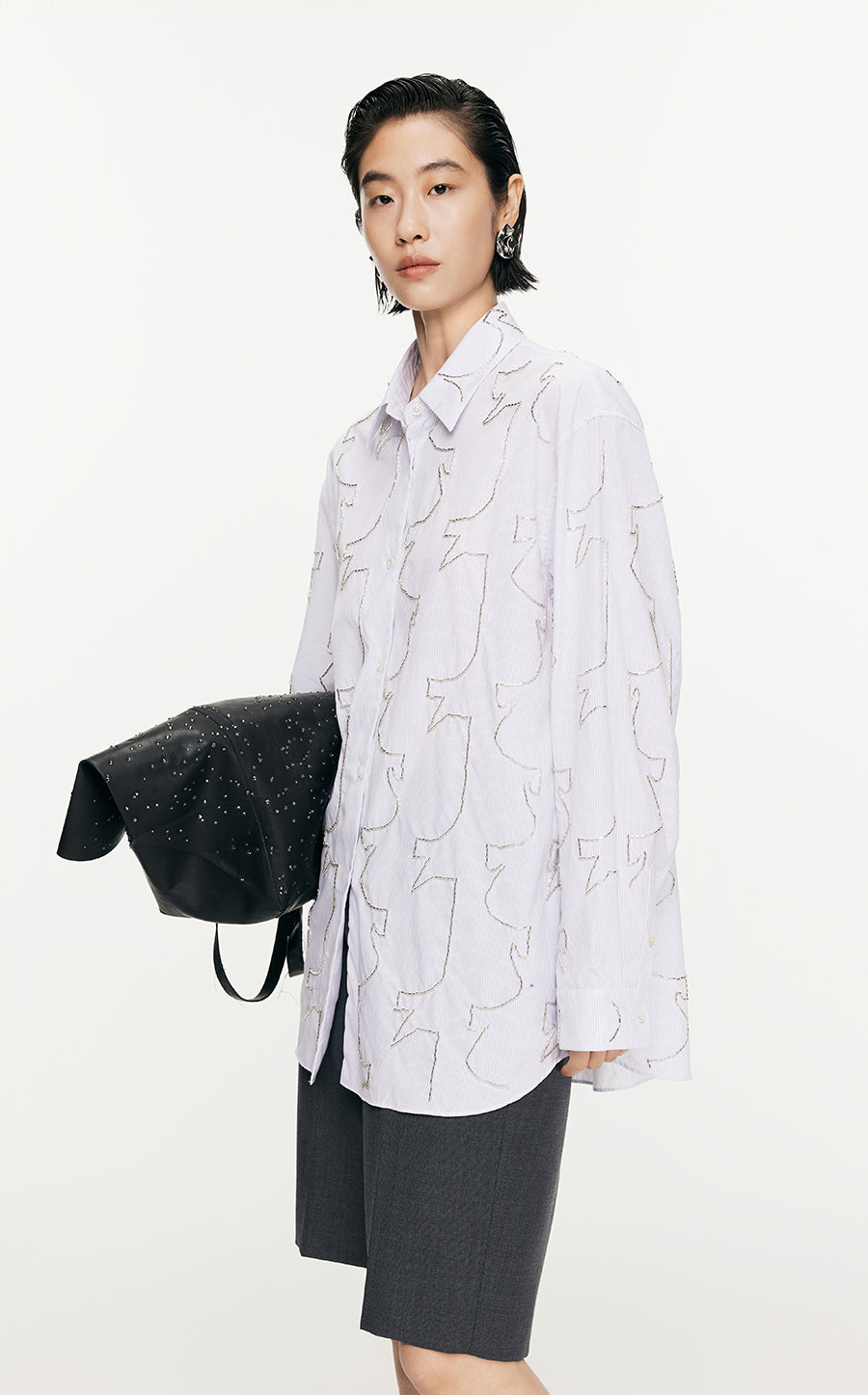 Shirt/JNBY Plain Weave Nail Bead Oversize Long-sleeved Shirt