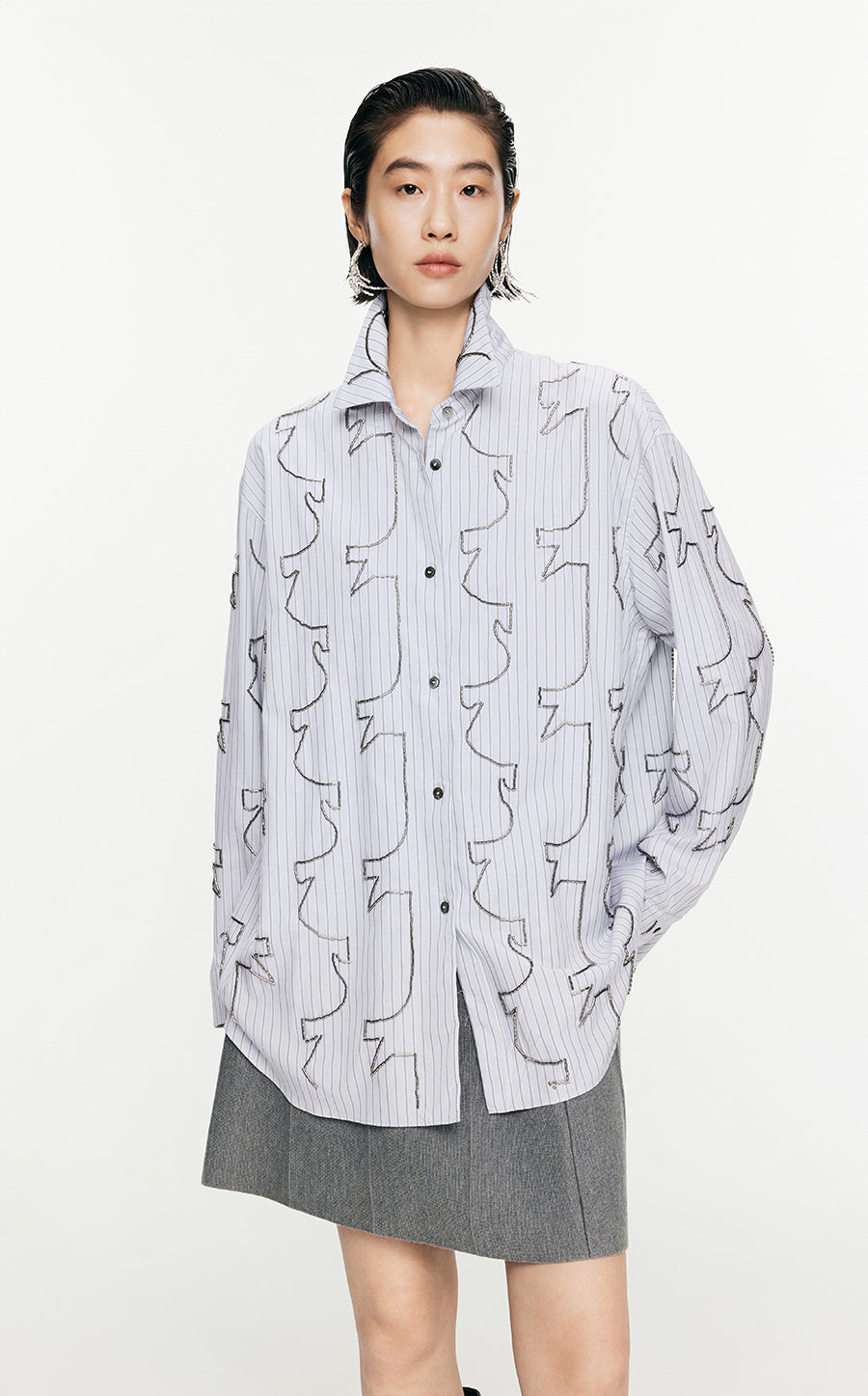 Shirt/JNBY Plain Weave Nail Bead Oversize Long-sleeved Shirt