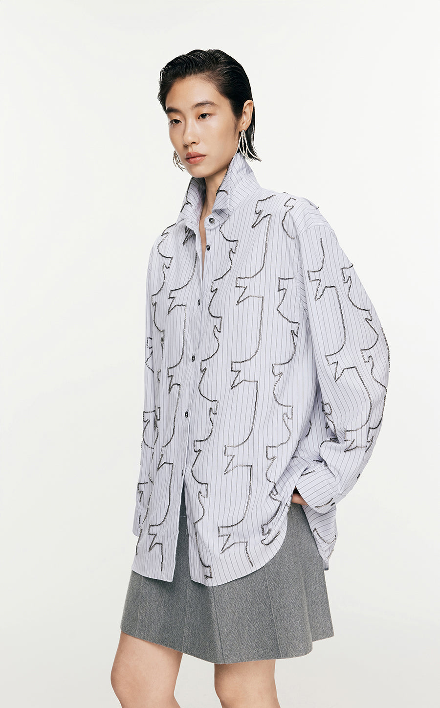 Shirt/JNBY Plain Weave Nail Bead Oversize Long-sleeved Shirt