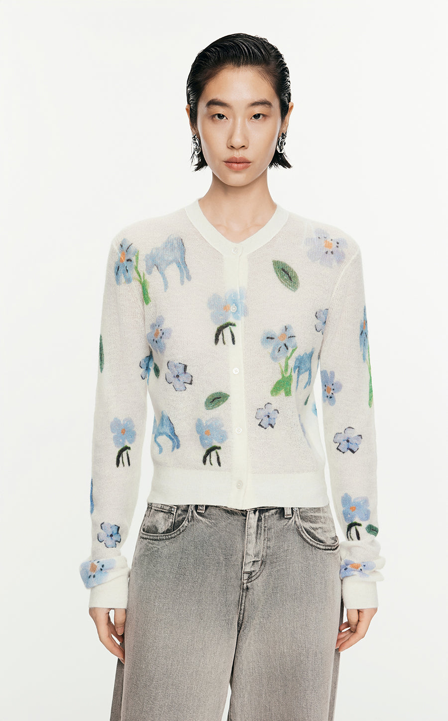 Sweater/JNBY Printed Short Cardigan Sweater