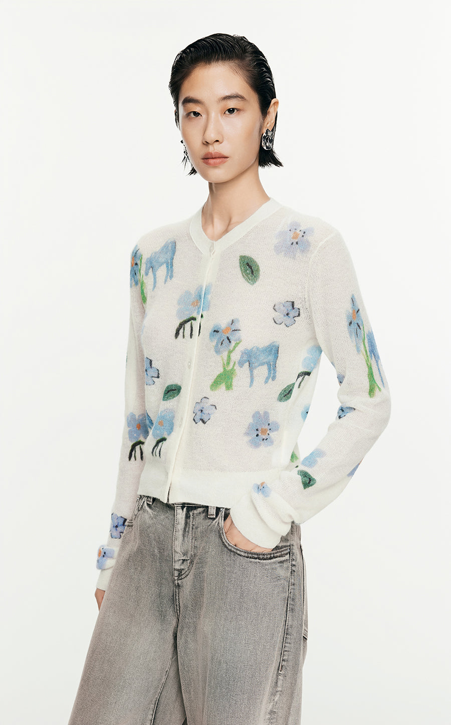 Sweater/JNBY Printed Short Cardigan Sweater