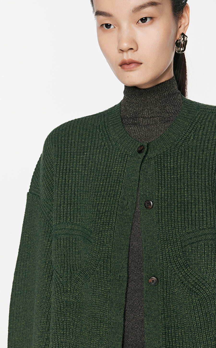 Sweater / JNBY Wool-blend Collarless Cardigan