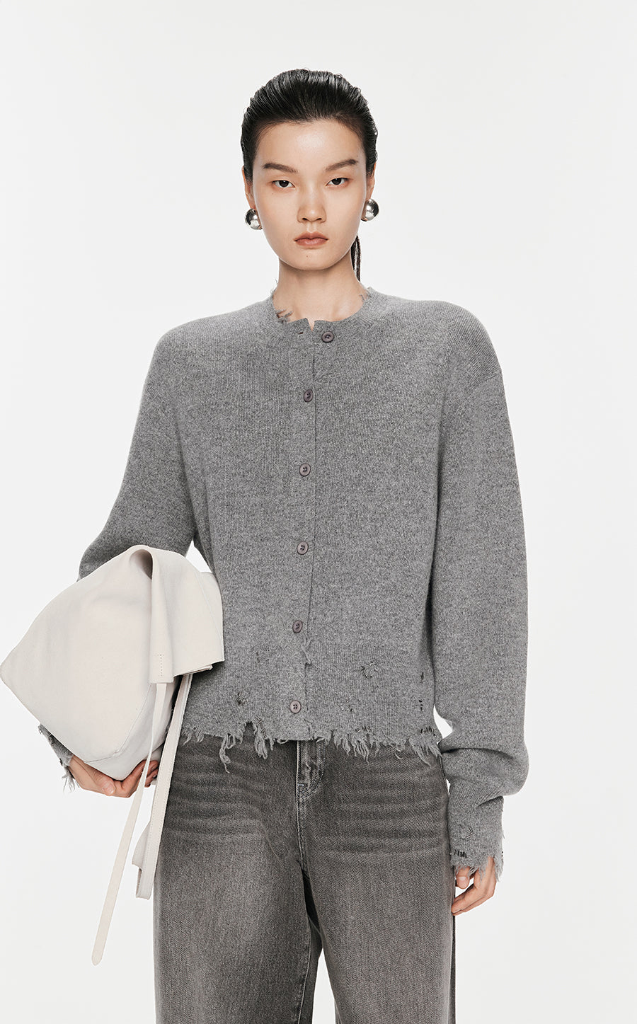 Sweater / JNBY Distressed Button-up Cardigan