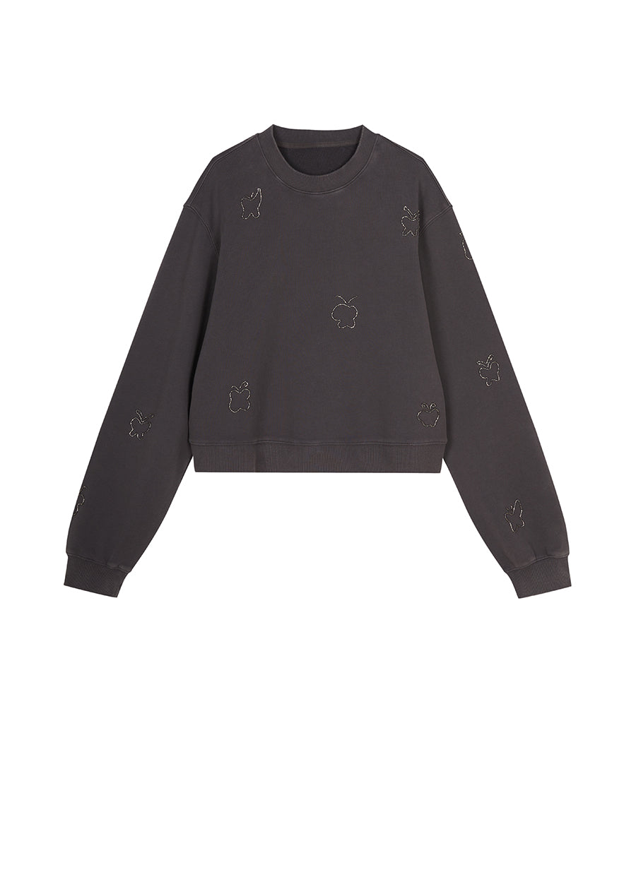 Sweatershirt / JNBY Relaxed Butterfly-embellished Crew-neck Sweatshirt