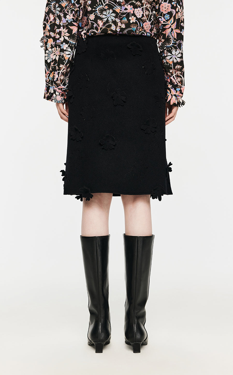 Skirt / JNBY Floral-embellished A-line Wool Skirt